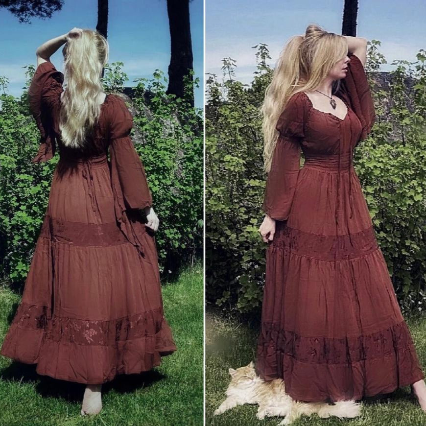 Wiccan Dress, Maxi Dress, CottageGoth, Long Sleeve, Smocked Waist, Ruffle, C512 shops LotusTraders Made to Order