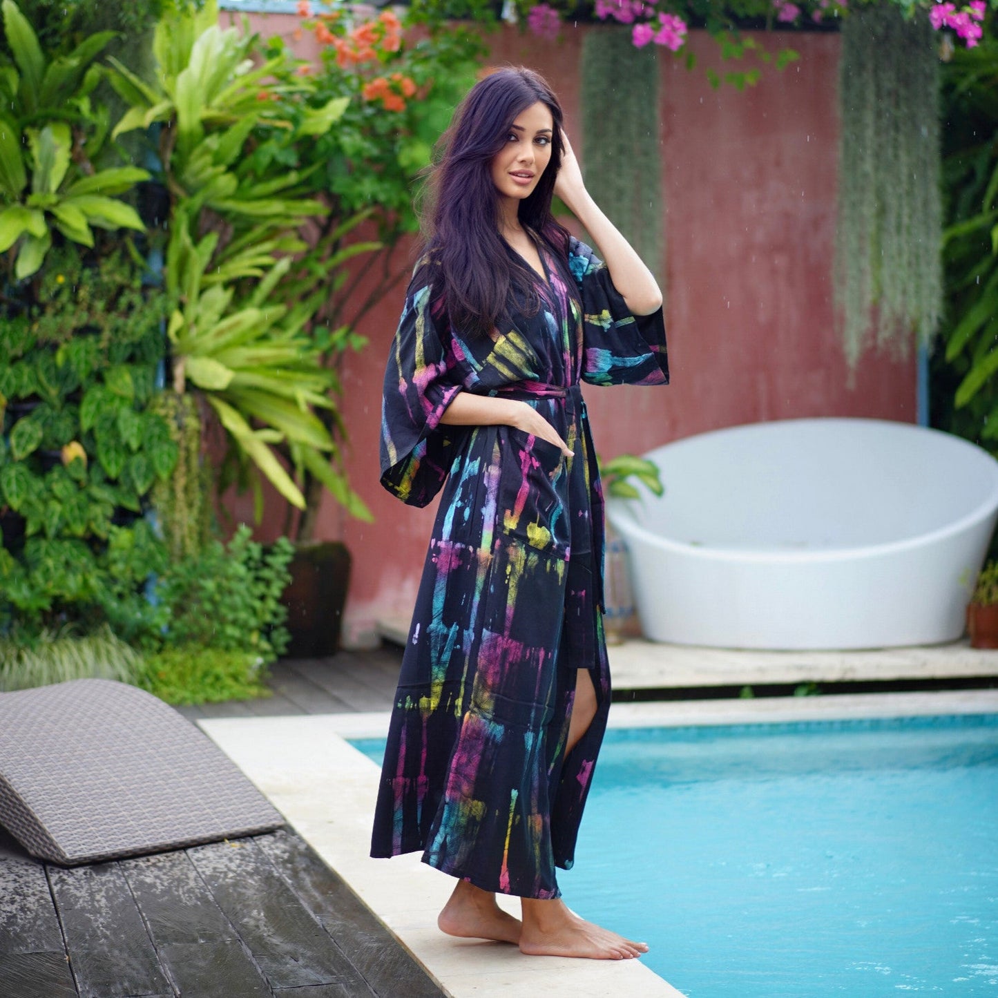 Bohemian Kimono Robe Jacket Belted Maxi Gown Resort Bali Batik - The Bohemian Closet