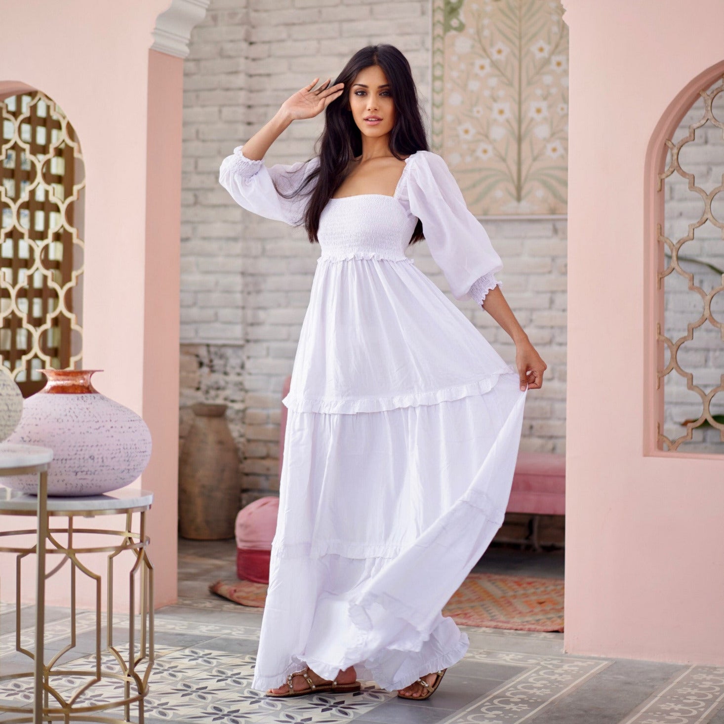 Selena Elasticized Empire Waist Tiered Boho Maxi Dress | The Bohemian Closet Selena Elasticized Empire Waist Tiered Boho Maxi Dress | The Bohemian Closet