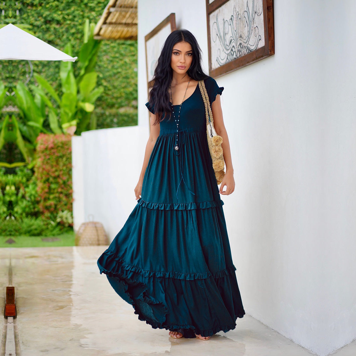 Roma Cottagecore Gypsy Tiered Sexy Maxi Dress