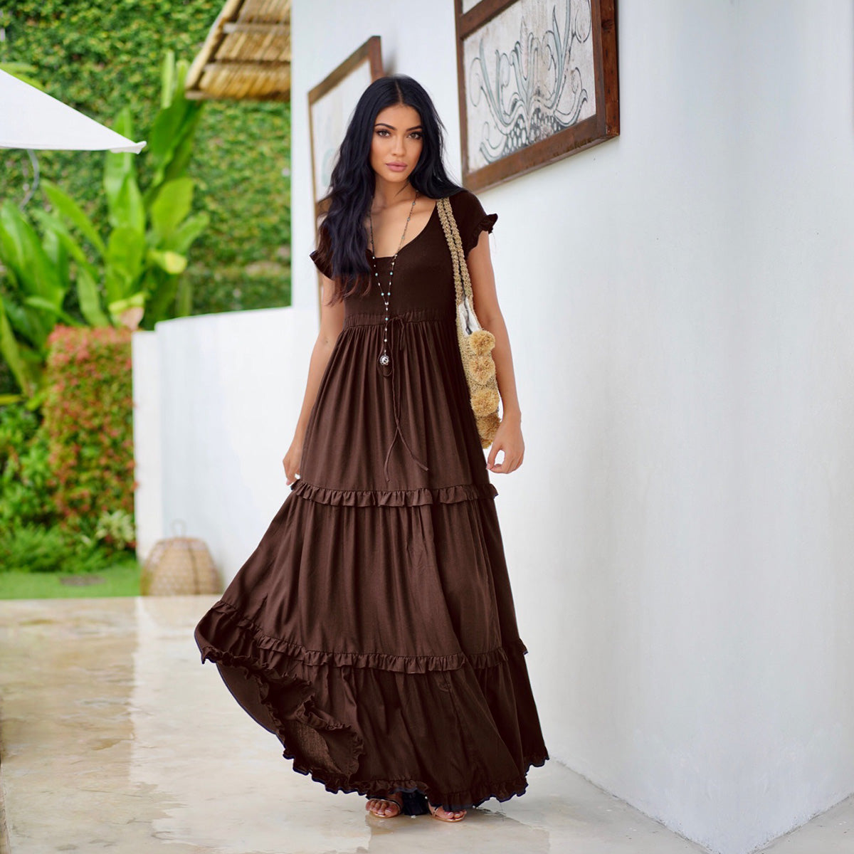 Roma Cottagecore Gypsy Tiered Sexy Maxi Dress