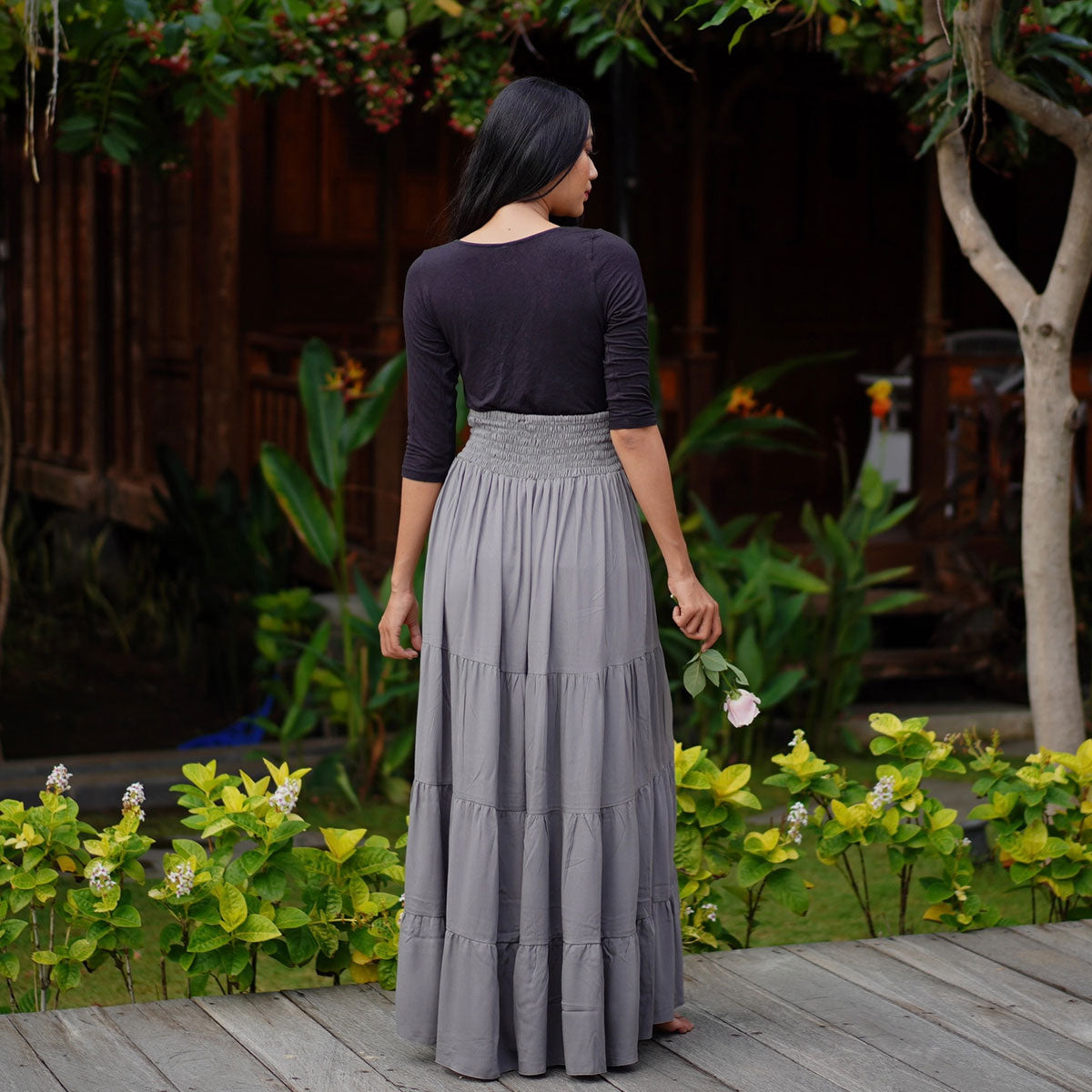 Kamilah Elasticized Lace Up Waistband Renaissance Maxi Skirt - The Bohemian Closet