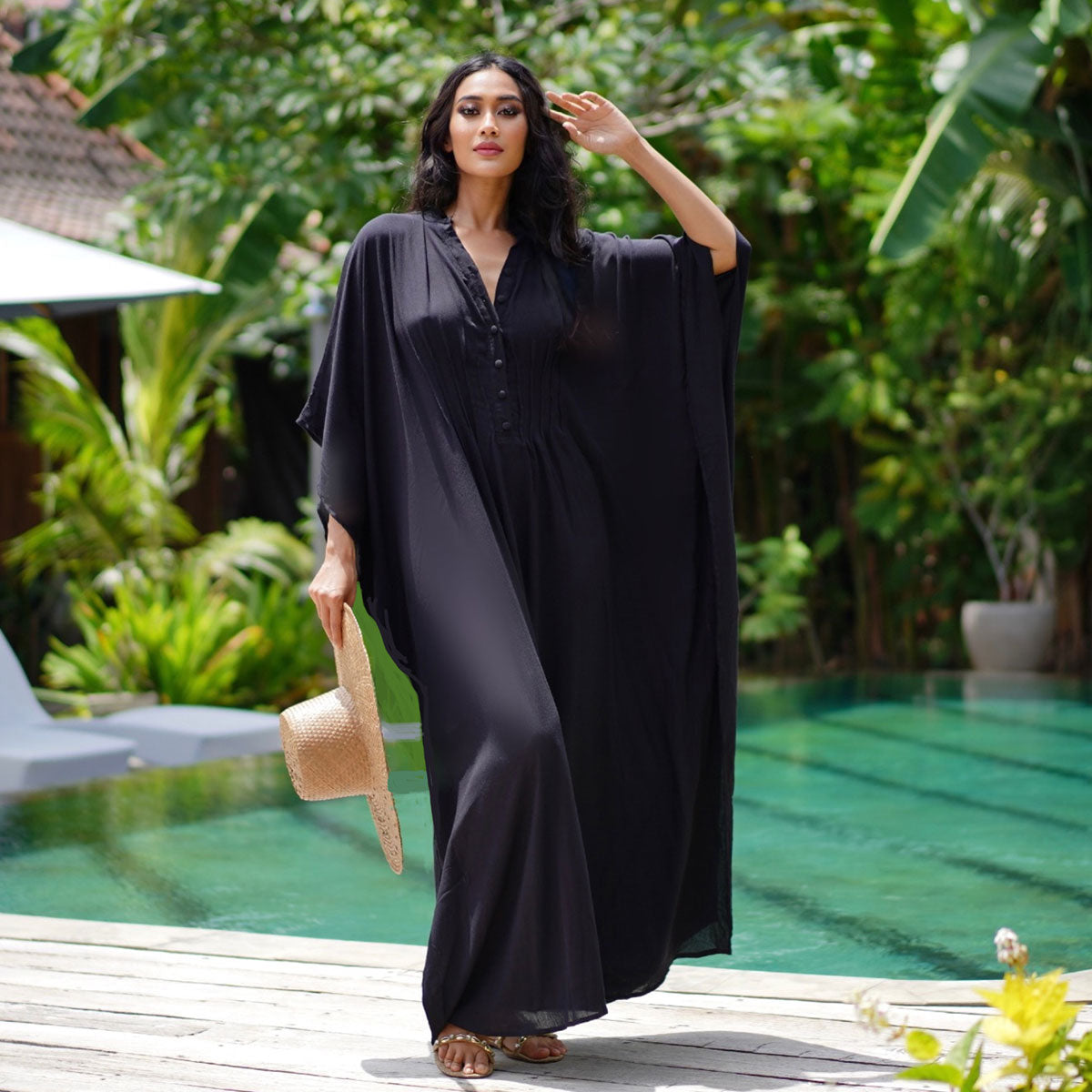 Jaylene Button Down Kaftan Maxi Dress - The Bohemian Closet