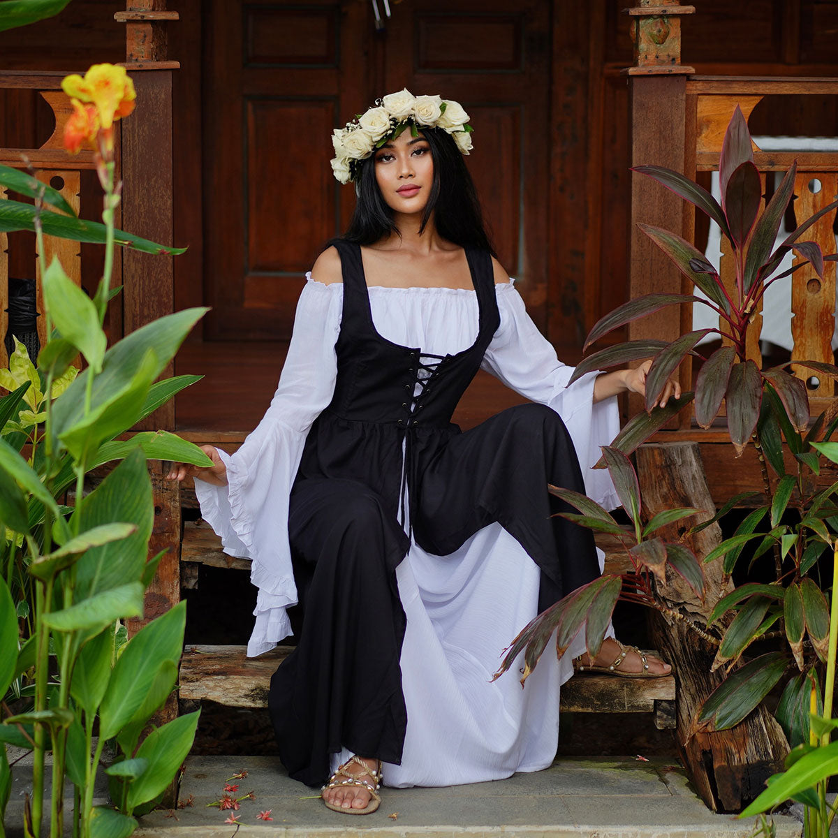 Sariah Corset Vest and Peasant Renaissance Dress - The Bohemian Closet