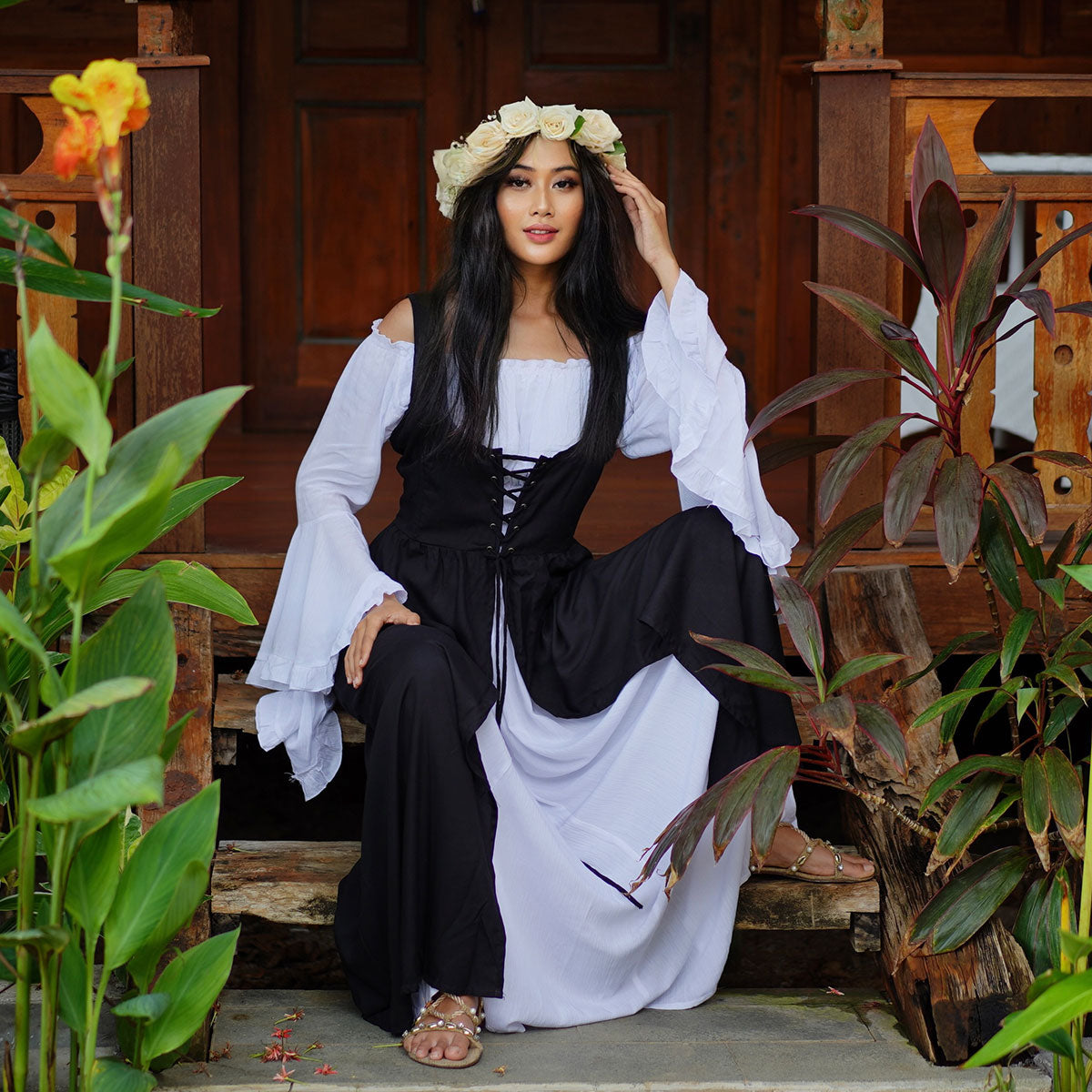 Sariah Corset Vest and Peasant Renaissance Dress - The Bohemian Closet