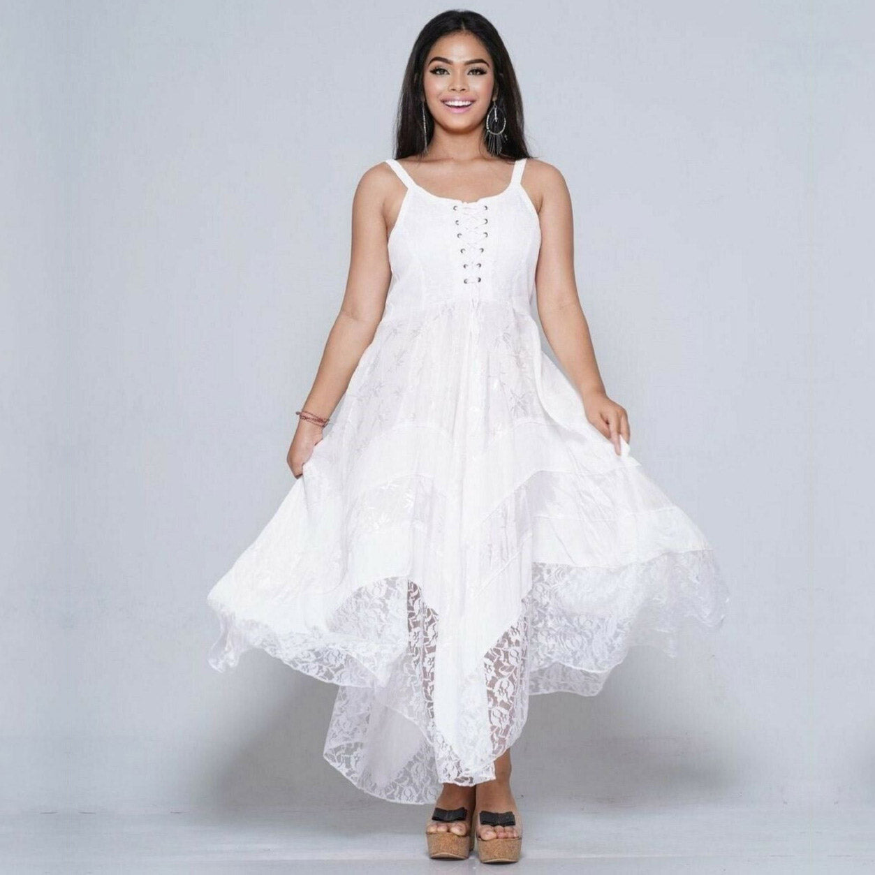 Ximena Victorian Adjustable Lacing Ties Flattering Maxi Dress - The Bohemian Closet