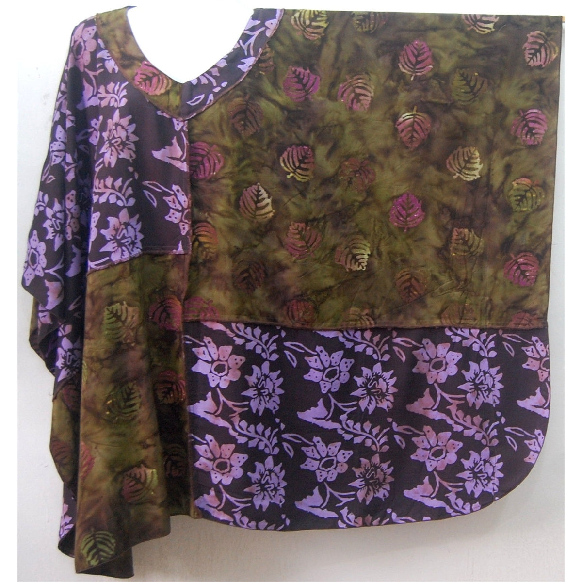 Addilynn V-Neck Bohemian Art Batik Patch Poncho Shirt - The Bohemian Closet