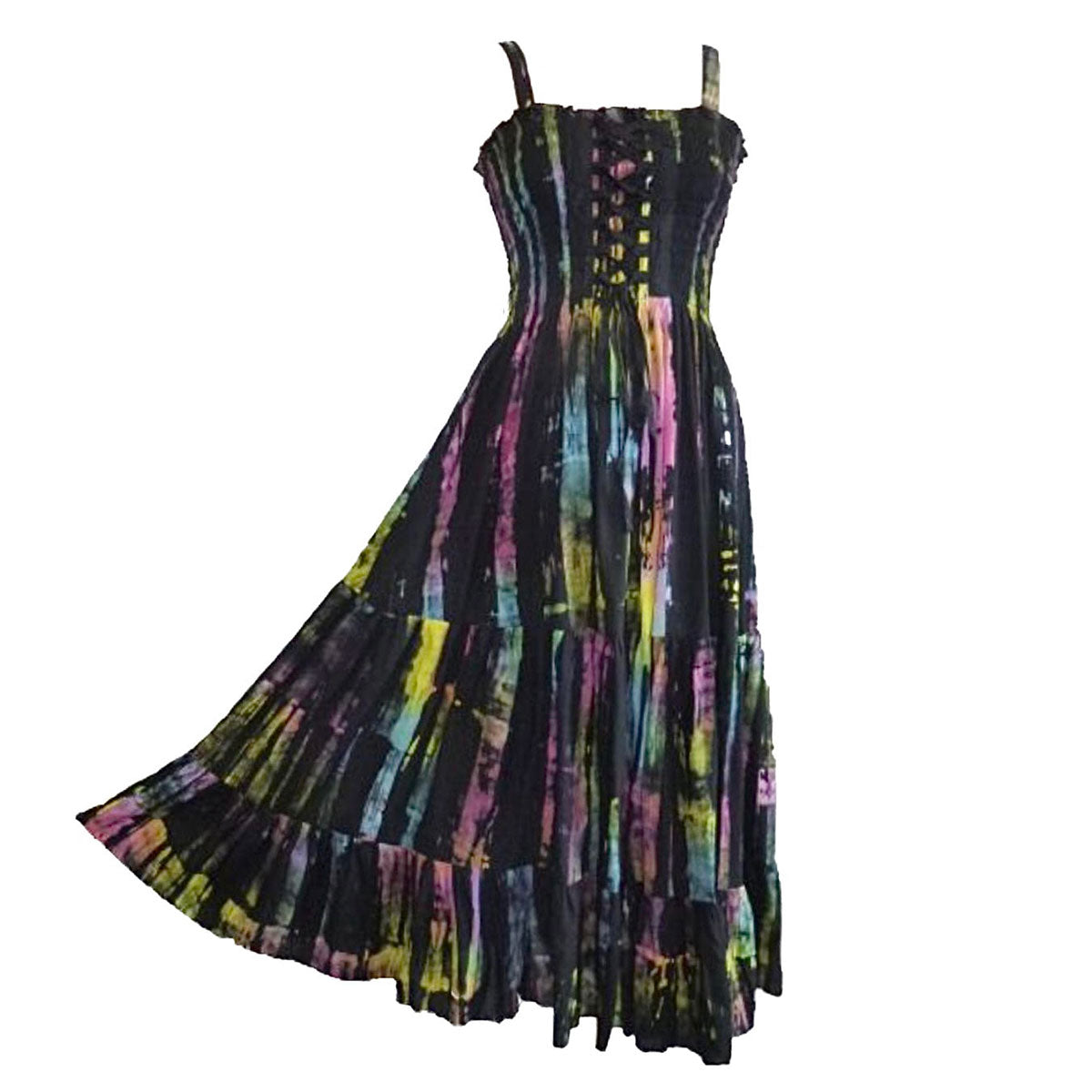 Penelope Maxi Sundress Batik Tie Dye Resort Wear Elasticized Smocked Croset - The Bohemian Closet