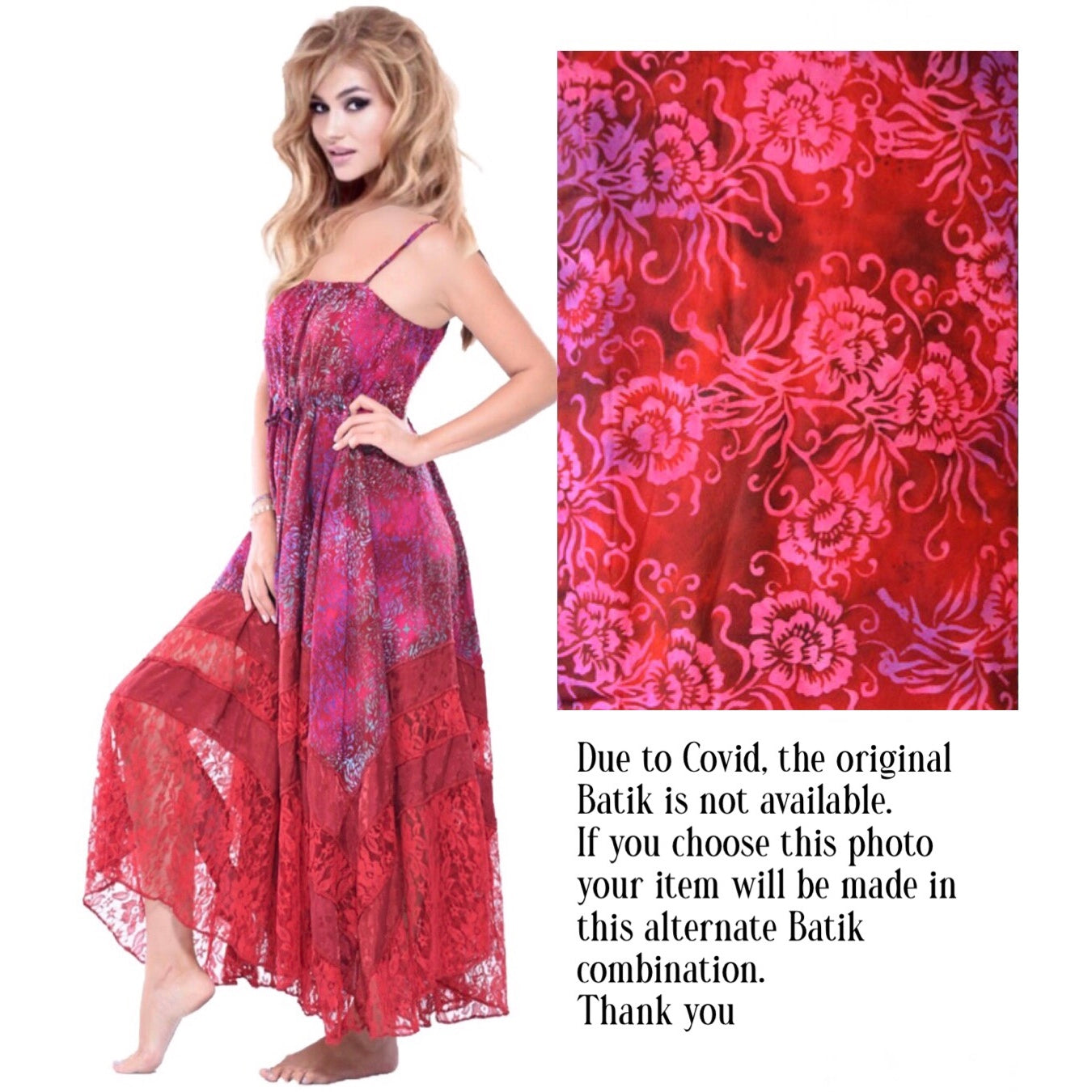 Ryleigh Beautiful Boho Batik Lace Maxi Dress - The Bohemian Closet