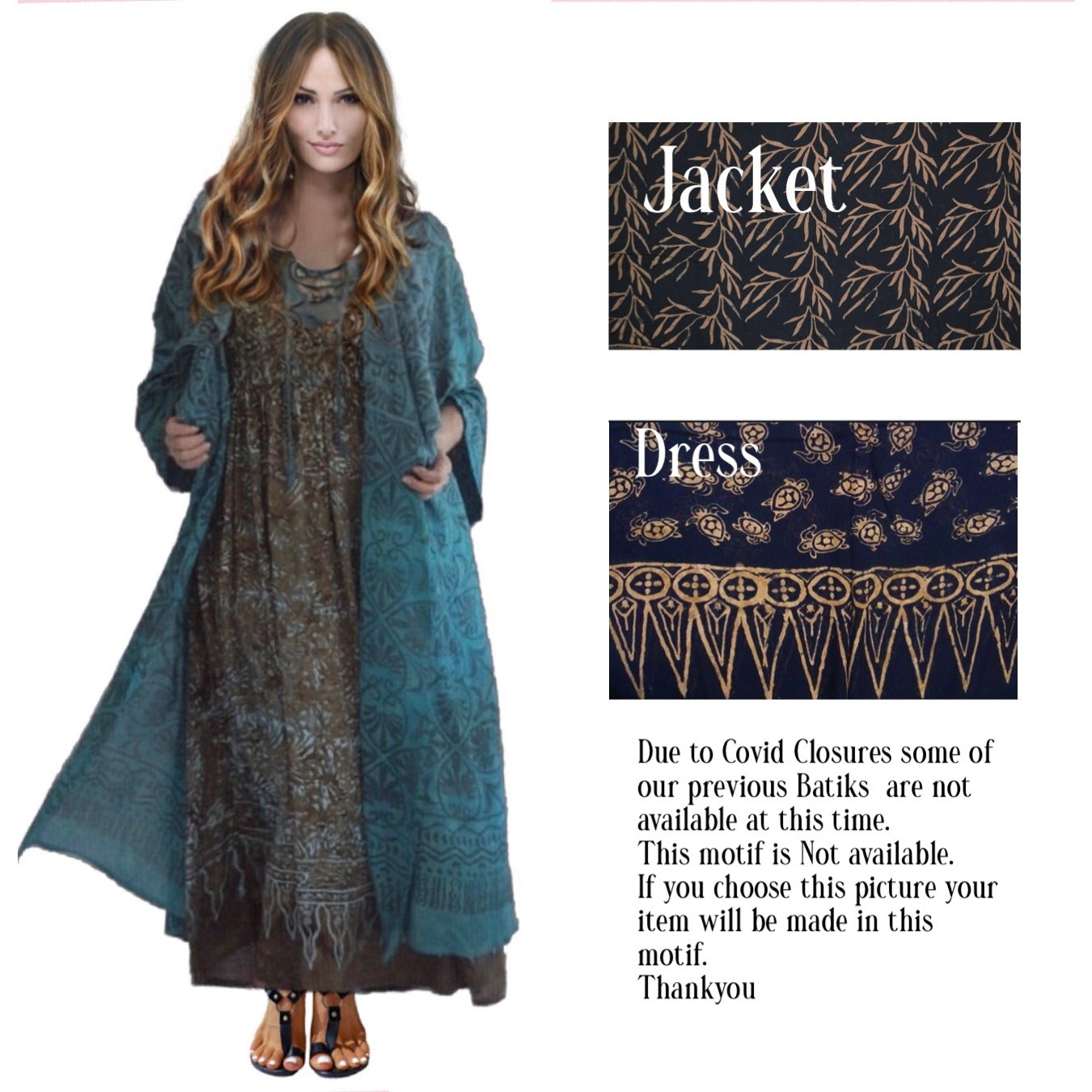 Smocked Lacing Dress Jacket Long Duster Batik Set - The Bohemian Closet