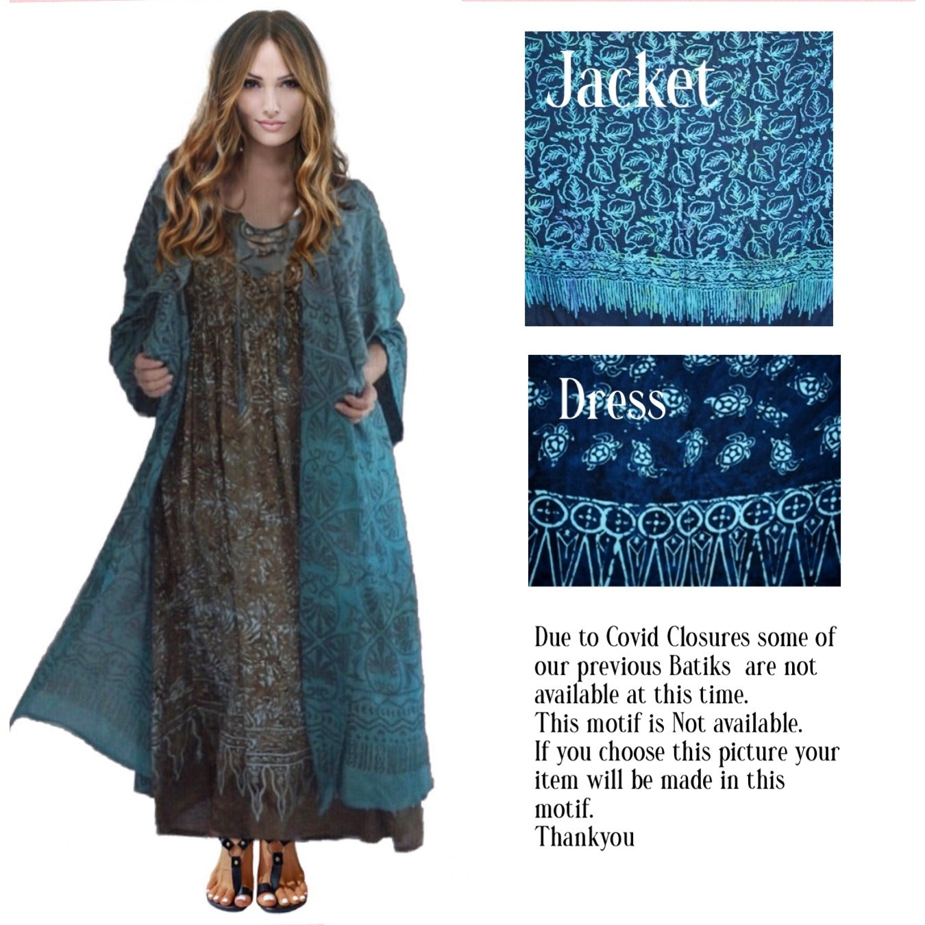 Smocked Lacing Dress Jacket Long Duster Batik Set - The Bohemian Closet