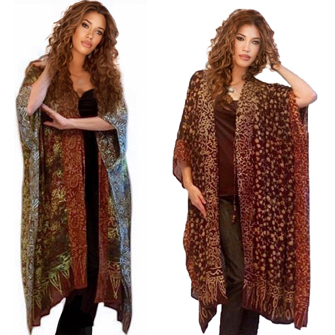 Aimee Knee Length Vertical Patch Gypsy Batik Kimono Jacket - The Bohemian Closet